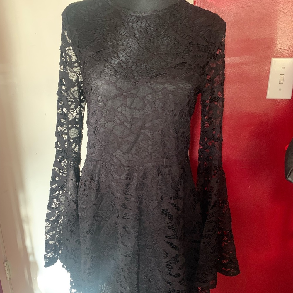 Lace Skater Dress with Bell Sleeves 🖤